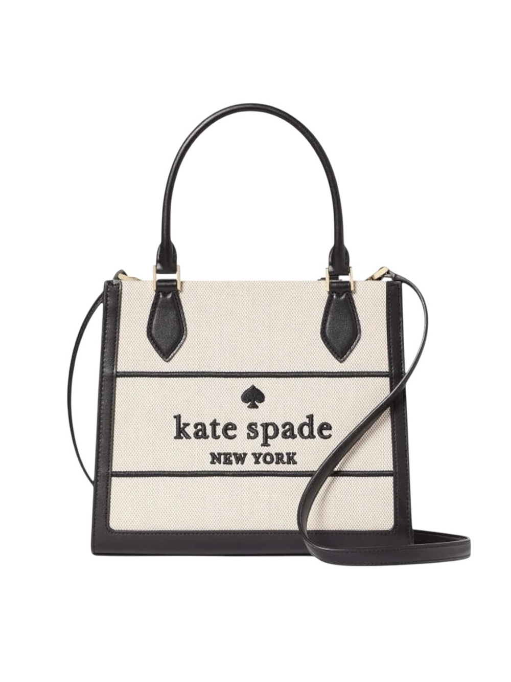 Kate Spade Ellie Canvas Tote Crossbody Black Cream Logo Bag NWT